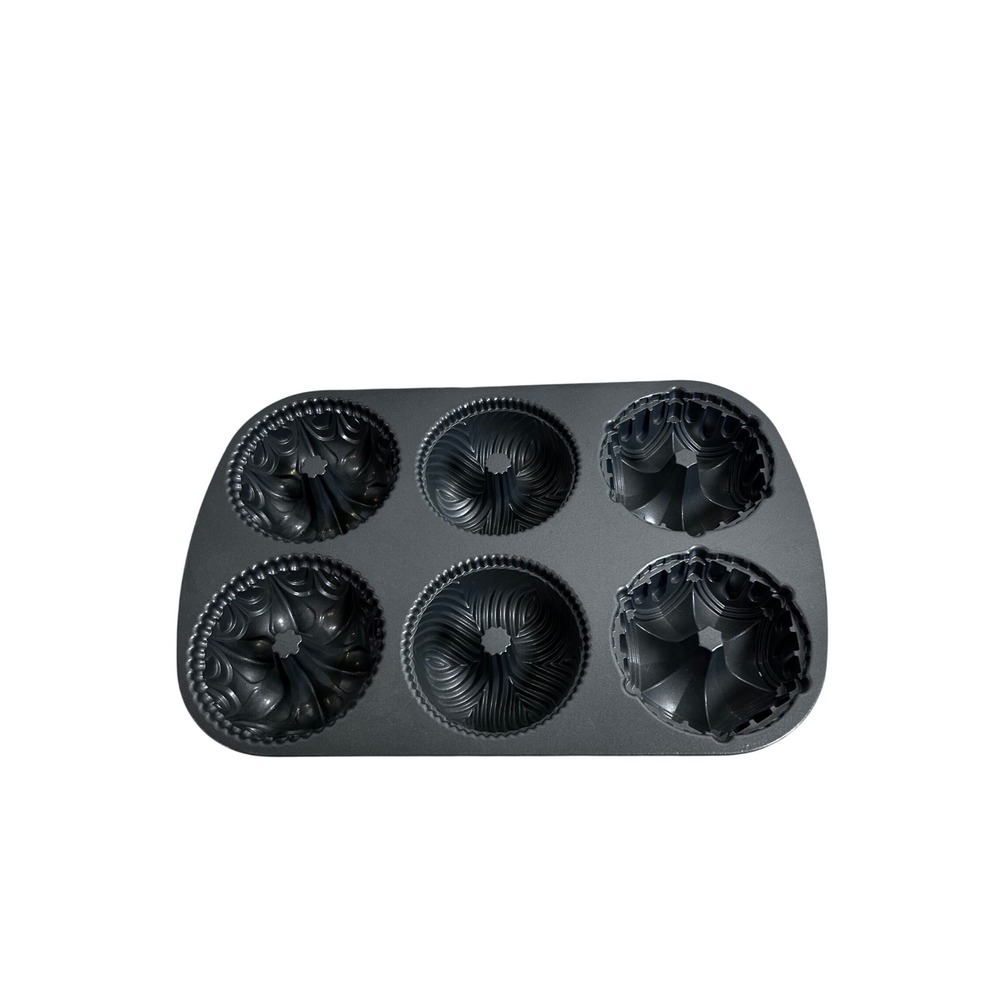 Nordic Ware Garland Bundtlette Pan 6 Cup Silver Cast Aluminum Mini Cake Molds
